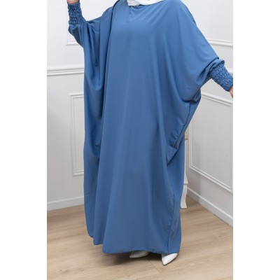 Abaya bleu manches serrées en soie de medine Abaya bleu manches serrées en soie de medine