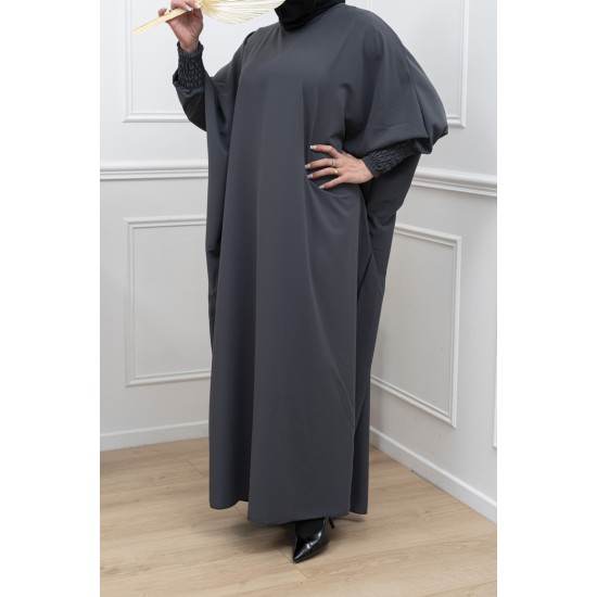 Abaya gris foncé  manches serrées en soie de...