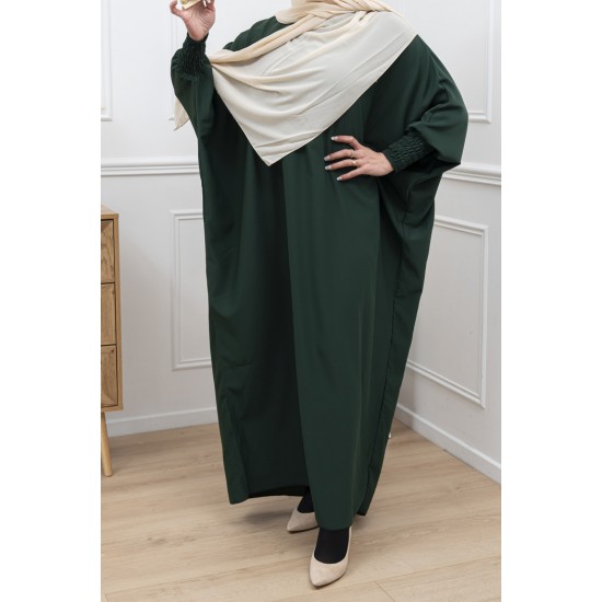 Abaya couleur vert canard manches serrées en soie de medine