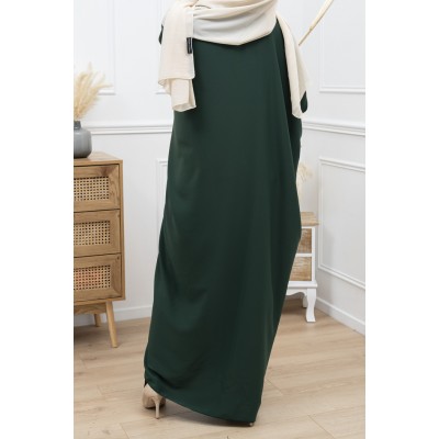 Abaya couleur vert canard manches serrées en soie de medine