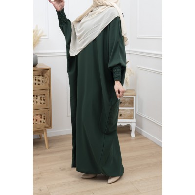 Abaya couleur vert canard manches serrées en soie de medine