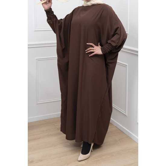 Abaya couleur marron foncé manches serrées en...