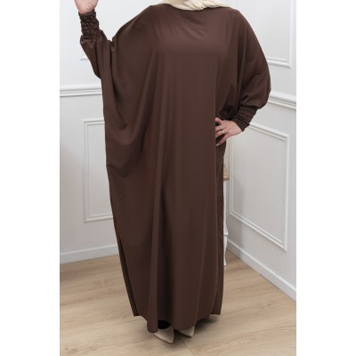 Abaya couleur marron foncé manches serrées en soie de medine