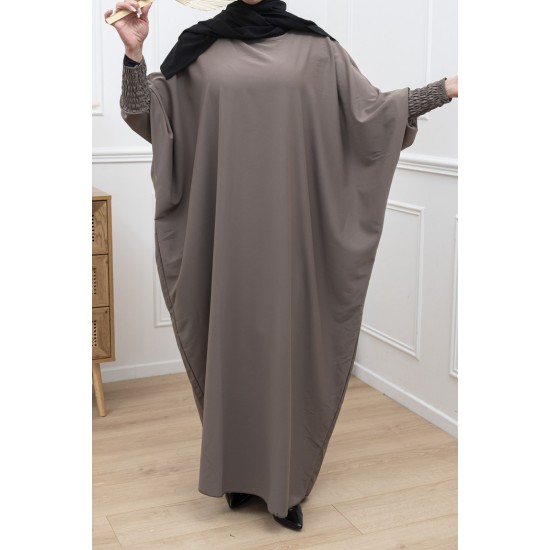 Abaya couleur taupe manches serrées en soie de medine