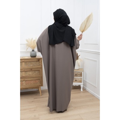 Abaya couleur taupe manches serrées en soie de medine