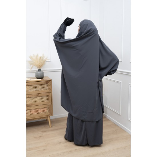 Jilbab gris foncé soie de medine