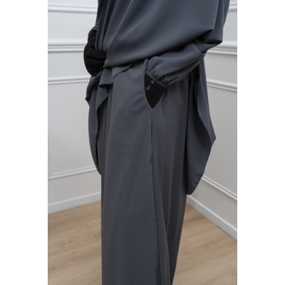 Jilbab gris foncé soie de medine