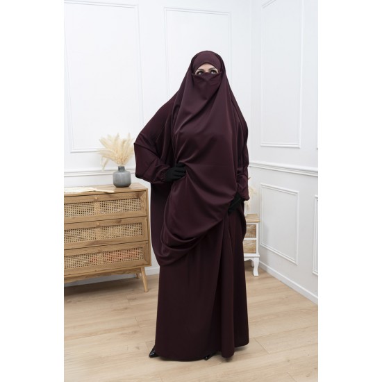 Jilbab bordeau soie de medine