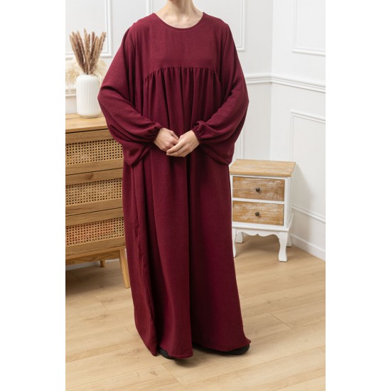 Abaya structurée manches bouffantes bordeau