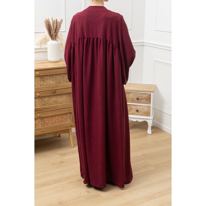 Abaya structurée manches bouffantes bordeau Abaya structurée manches bouffantes bordeau