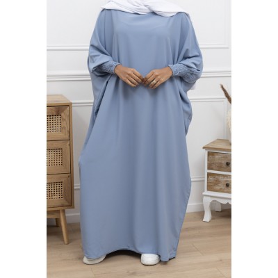 Abaya bleu CLAIR manches serrées en soie de... Abaya bleu CLAIR manches serrées en soie de...