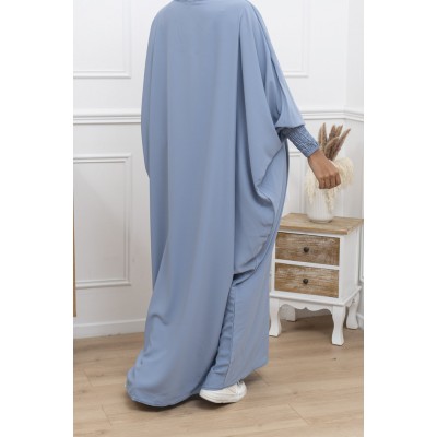 Abaya bleu CLAIR   manches serrées en soie de medine