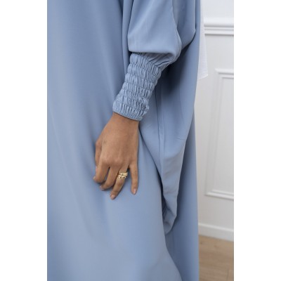 Abaya bleu CLAIR   manches serrées en soie de medine