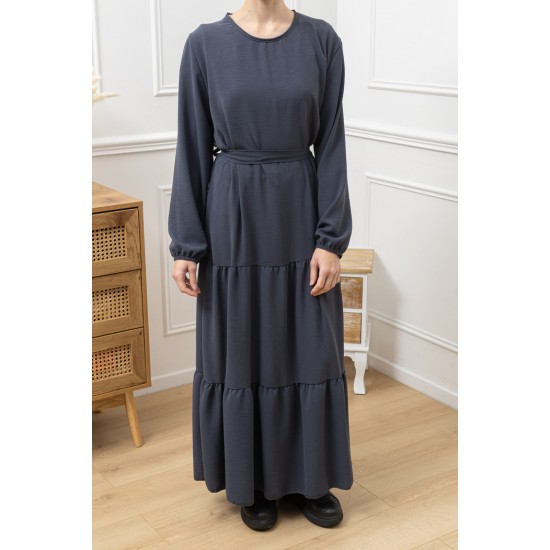 Abaya Longue Bohème bleu-gris