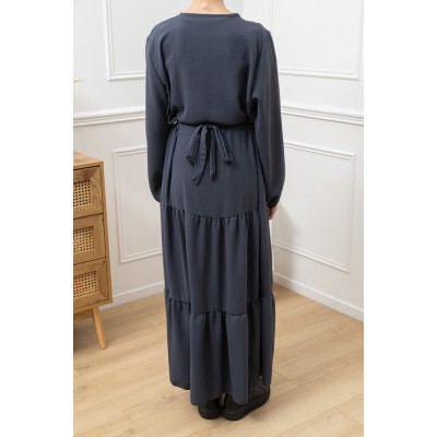 Abaya Longue Bohème bleu-gris