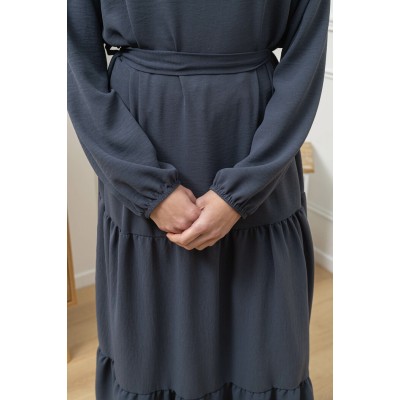 Abaya Longue Bohème bleu-gris