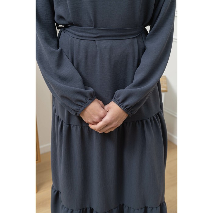 Abaya Longue Bohème bleu-gris Abaya Longue Bohème bleu-gris