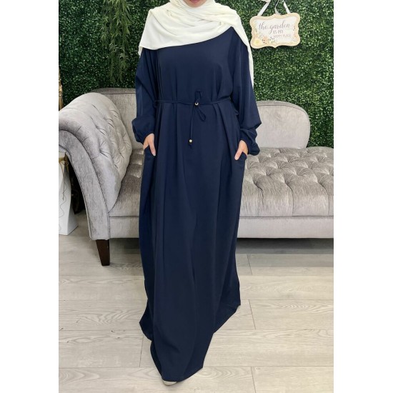 Abaya Uni avec poche bleu marine