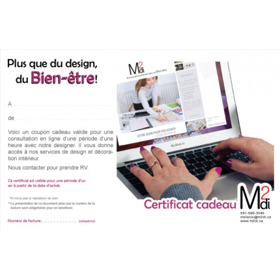 Certificat cadeau pour le service d'une designer en ligne.