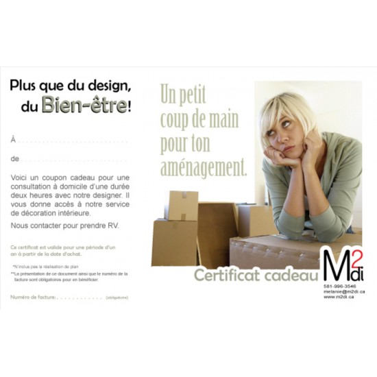 Certificat cadeau pour ton aménagement