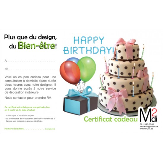 Certificat cadeau pour ton anniversaire