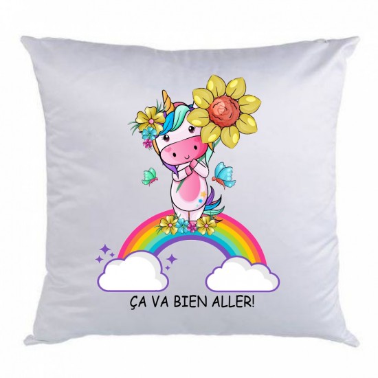 Coussin arc en ciel licorne