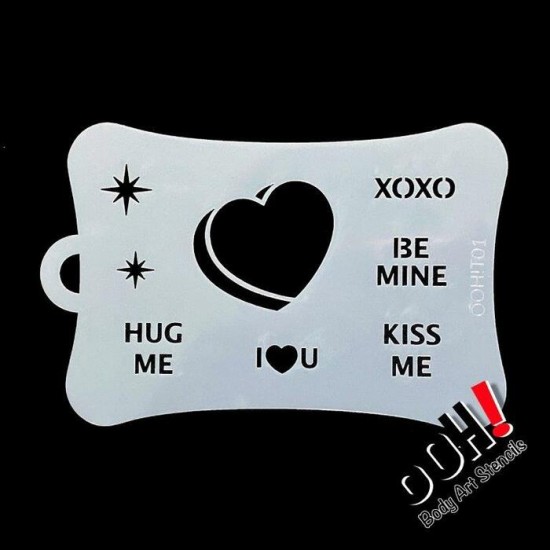 Ooh Stencils T01 - Pochoir Valentine Candy Heart Airbrush Tattoo