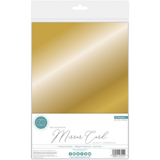 Craft Consortium - «Mirror Card/Or» paquet de papiers unis métalliques 8 1/2" X 11 1/2" 10 feuilles