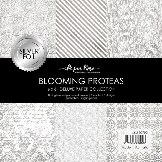 Paper Rose - Papier 6" X 6"  collection «Blooming Proteas Silver Foil» 12 pages recto