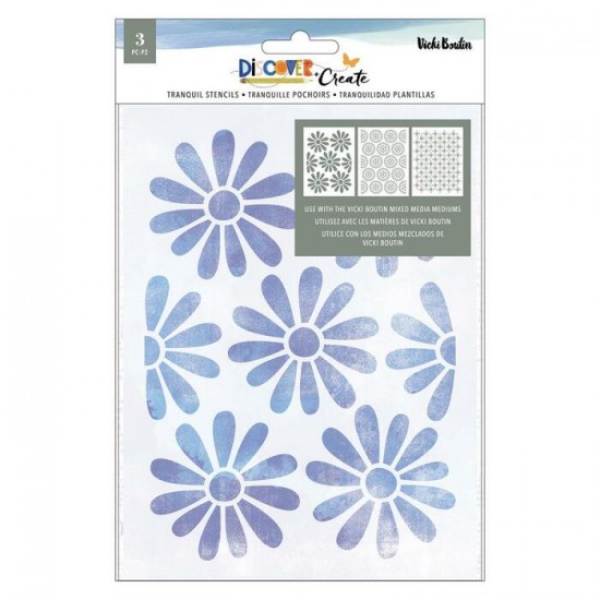  Vicki Boutin - stencil collection «Discover + Create» modèle «Tranquil» 3 pcs     