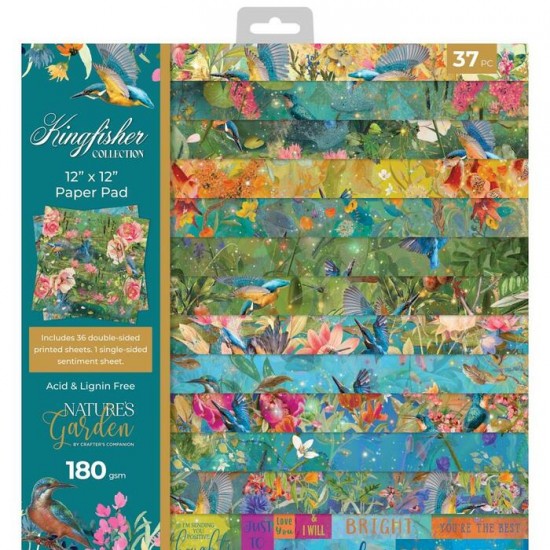 Crafter's Companion - Ensemble de papier «Kingfisher» 12 "X12" recto-verso 36 feuilles / Pqt 