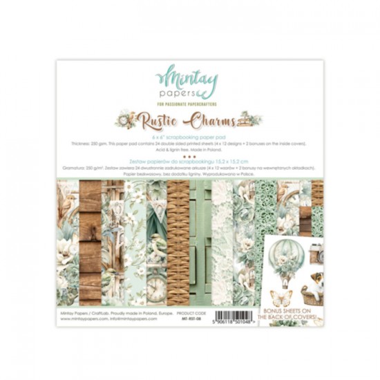  Mintay - Papier 6" X 6"  collection «Rustic Charms» 24 pages recto-verso