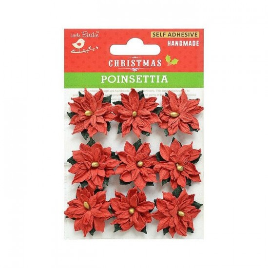 Little Birdie - Christmas Paper Flowers «Poinsettia/Red» 9 pièces