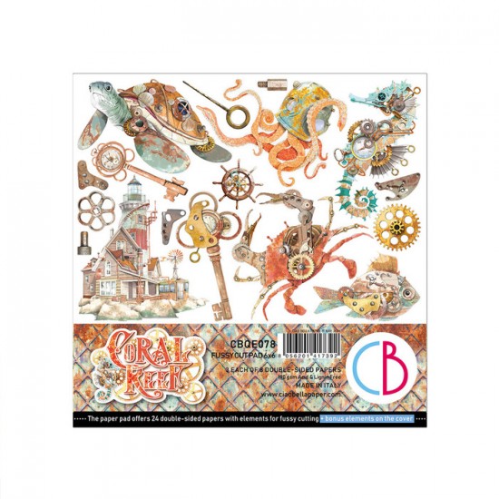 Ciao Bella - Livret d'éphéméras et de papier à motifs «Coral Reef»  6" X 6" recto-verso 24 feuilles