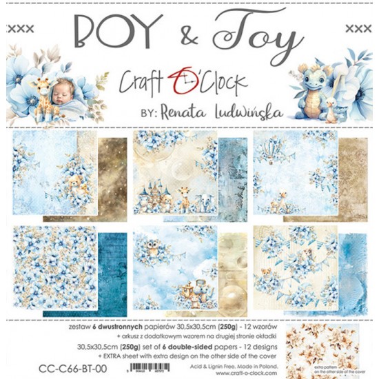 Craft O Clock - Papier 12" X 12"  collection «Boy & Toy» 6 pages recto-verso