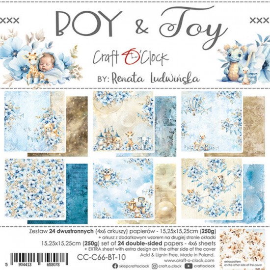 Craft O Clock - Papier 6" X 6"  collection «Boy & Toy» 24 pages recto-verso