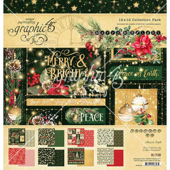  Graphic 45 - «Merry & Bright» Ensemble de papier 12" X 12"  16 feuilles