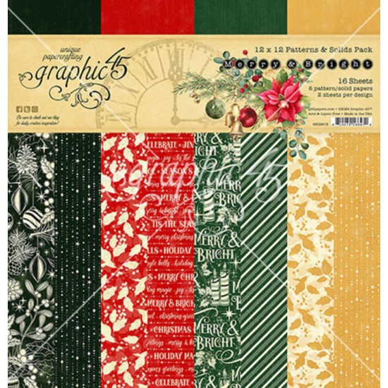 Graphic 45 - «Merry & Bright» Patterns and Solids 12" X 12"  16 feuilles