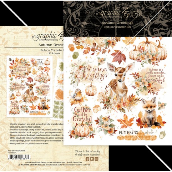 Graphic 45 - Rub-Ons de la collection  «Autumn Greetings» 2 feuilles