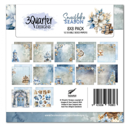 3Quarter Designs - bloc de papier collection «Snowflake Season» 8 x 8" 12 feuilles