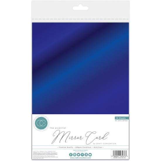 Craft Consortium - «Mirror Card/Bleu» paquet de papiers unis métalliques 8 1/2" X 11 1/2" 10 feuilles