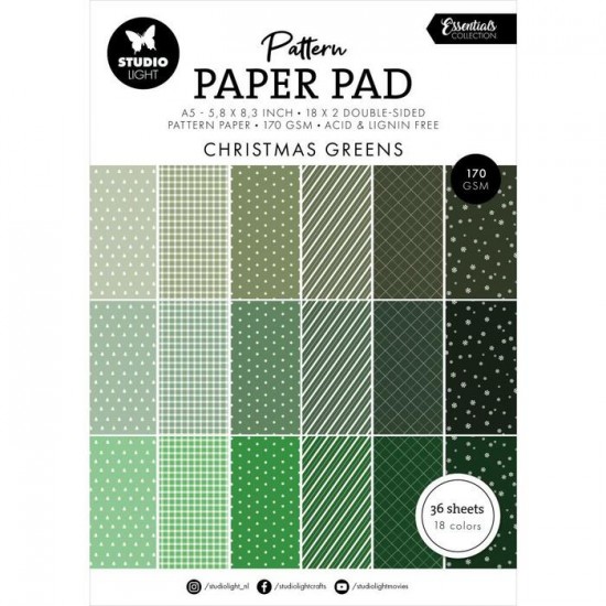 Studio Light- Essentials Pattern Paper Pad «Christmas Greens» paquet de papier  5.8" X 8.3"