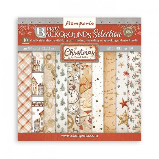 Stamperia  - Papier 12" X 12" « Christmas/Maxi Background Selections», 10 feuilles double- face