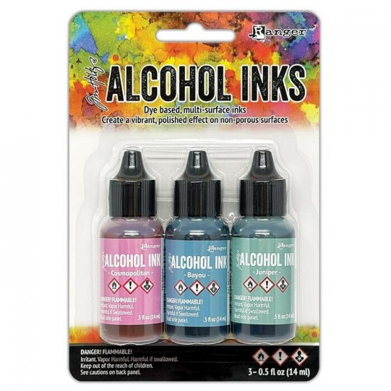 Tim Holtz - Ensemble «Alcohol Inks»  couleur Cosmopolitan / Bayou / Juniper