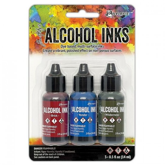 Tim Holtz - Ensemble «Alcohol Inks»  couleur Brick / Yonder / Wilderness