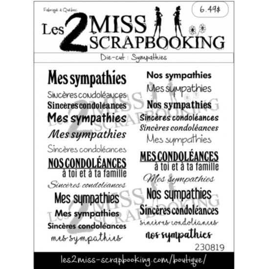 Les 2 Miss scrapbooking - Éphéméra «Sympathies» fond blanc