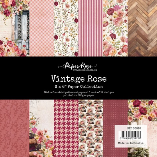 Paper Rose - Papier 6" X 6"  collection «Vintage Rose» 18 pages recto-verso