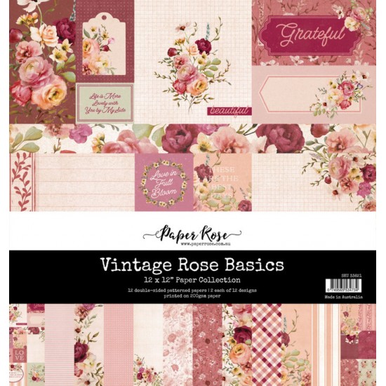 Paper Rose - Papier 12" X 12"  collection «Vintage Rose Basics» 12 pages recto-verso