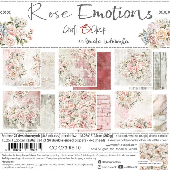 Craft O Clock - Papier 6" X 6"  collection «Rose Emotions» 24 pages recto-verso