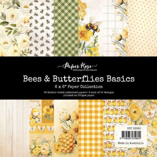 Paper Rose - Papier 6" X 6"  collection «Bees & Butterflies Basics» 18 pages recto-verso